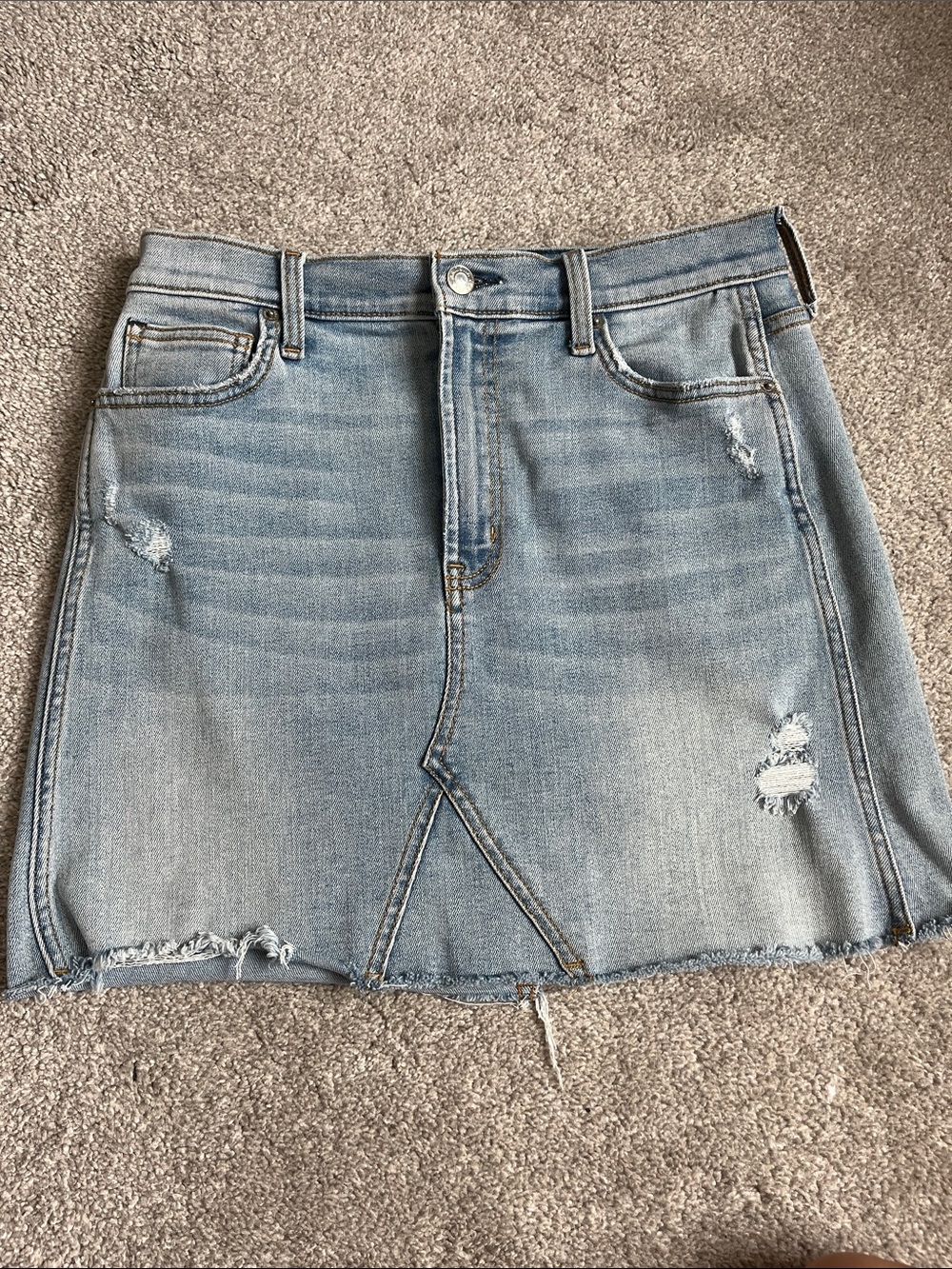 Light Blue Denim Mini Skirt - Casual Distressed Style size 5